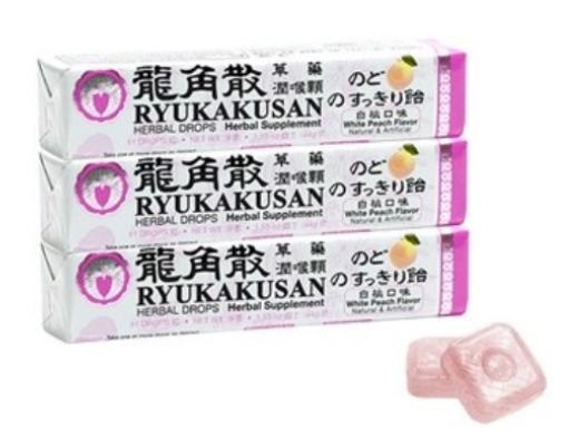 龙角散草药润喉颗  - 白桃味 Ryukakusan Herbal Drops - White Peach - 11 drops